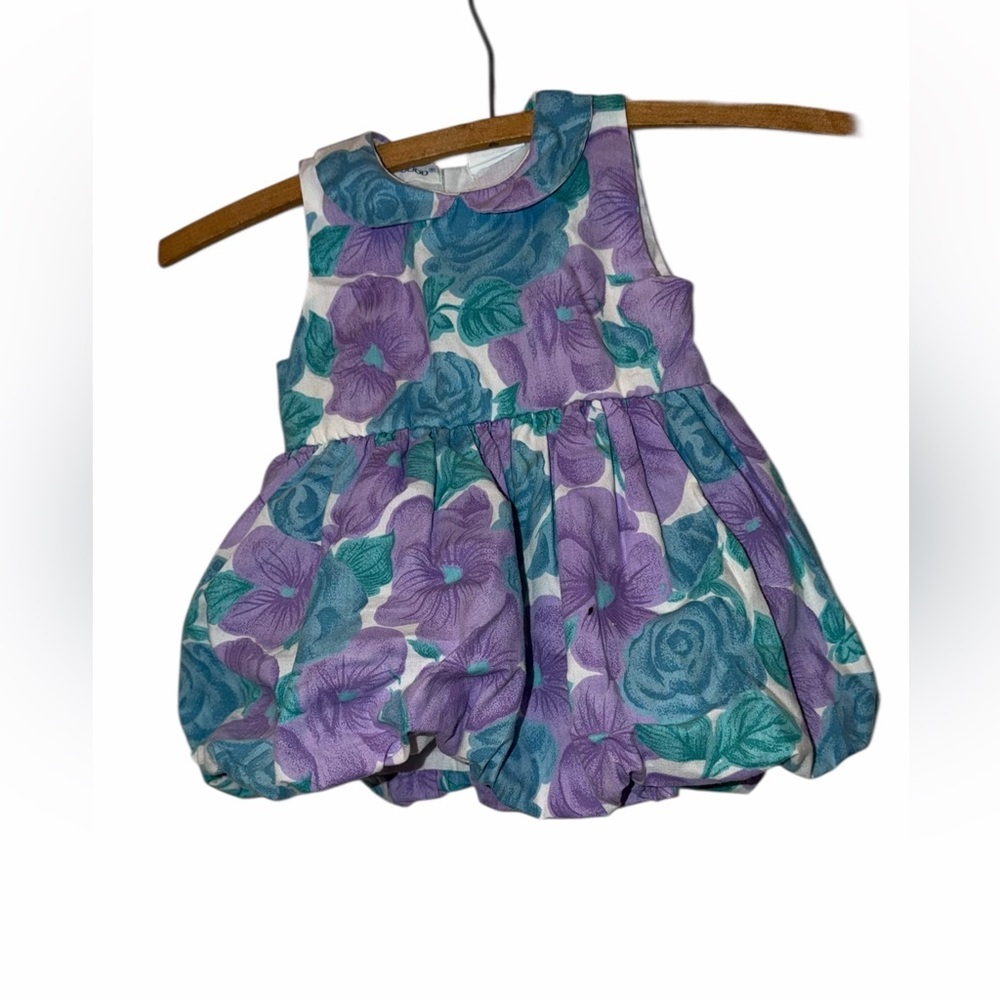 Baby B Good girls Floral Bubble Dress Purple & Teal Sz 12m collared bow